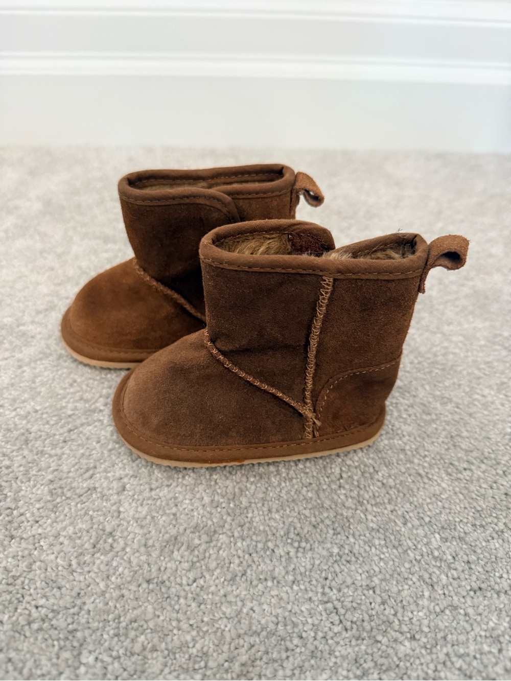 Brown Suede Kids Booties - Cozy Winter Boots size 3-6 months